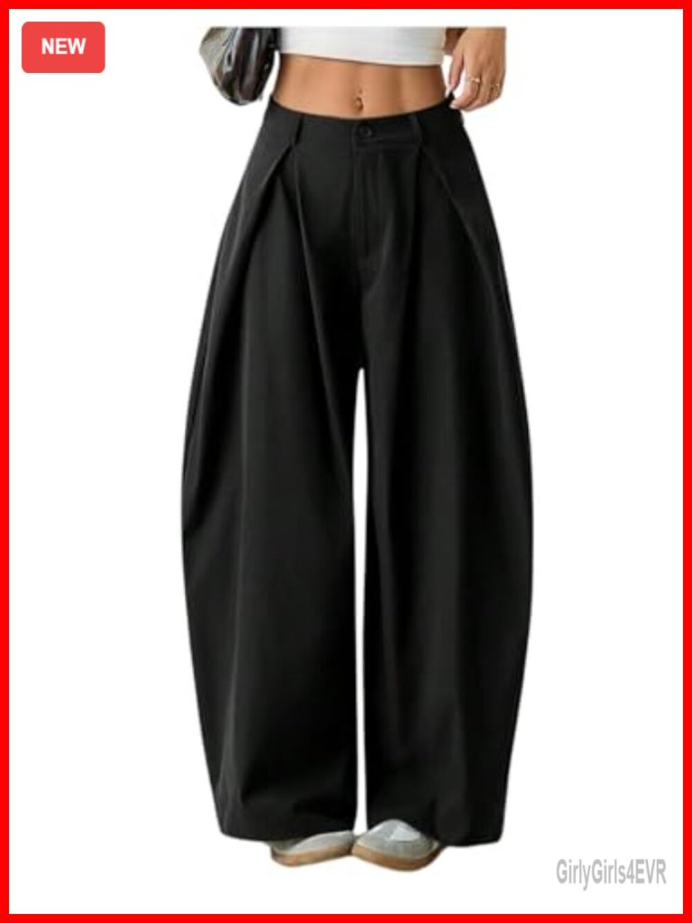 Women's Low Rise Pleated Baggy Wide Leg Business Casual Barrel Pants